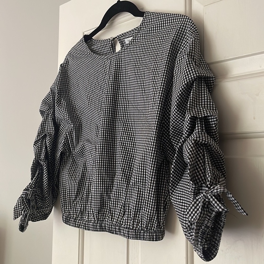 ANTHROPOLOGIE BISHOP + YOUNG GINGHAM CROP LONG SLEEVE TOP